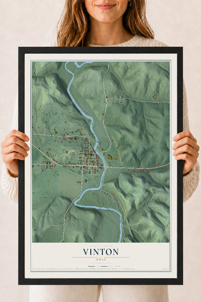 Map of Vinton, Ohio, 18 x 24 inch print in a black wood frame