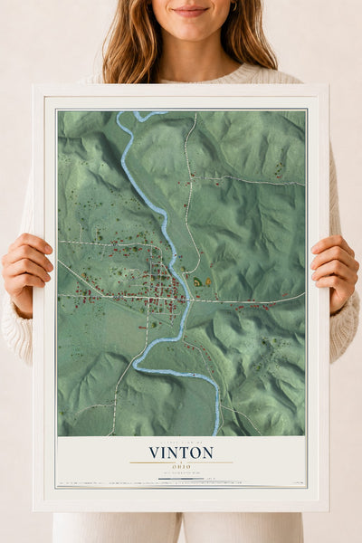 Map of Vinton, Ohio, 18 x 24 inch print in a white wood frame