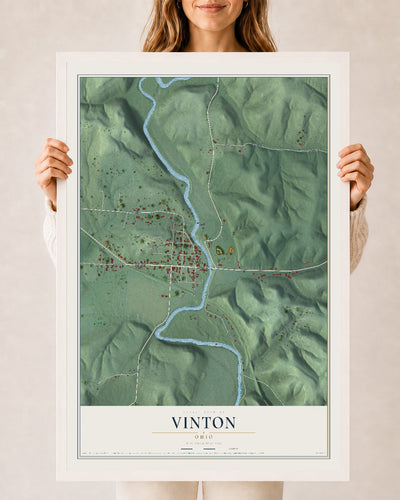 Map of Vinton, Ohio, 24 x 36 inch print in a white wood frame
