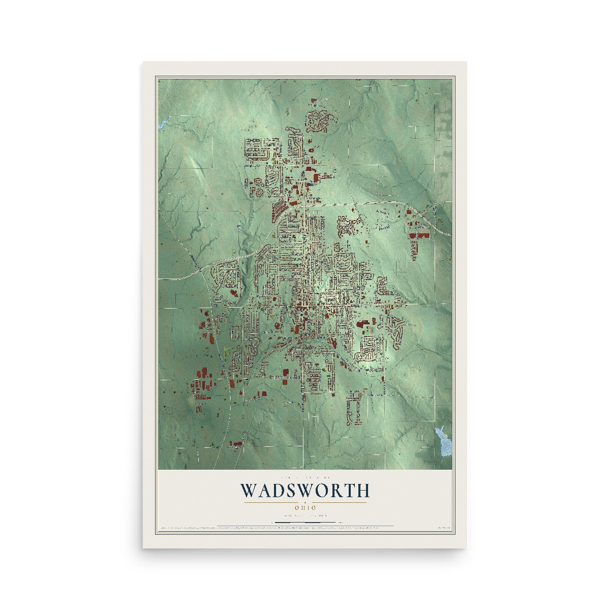 Map of Wadsworth, Ohio, 12 x 18 inch unframed archival matte print