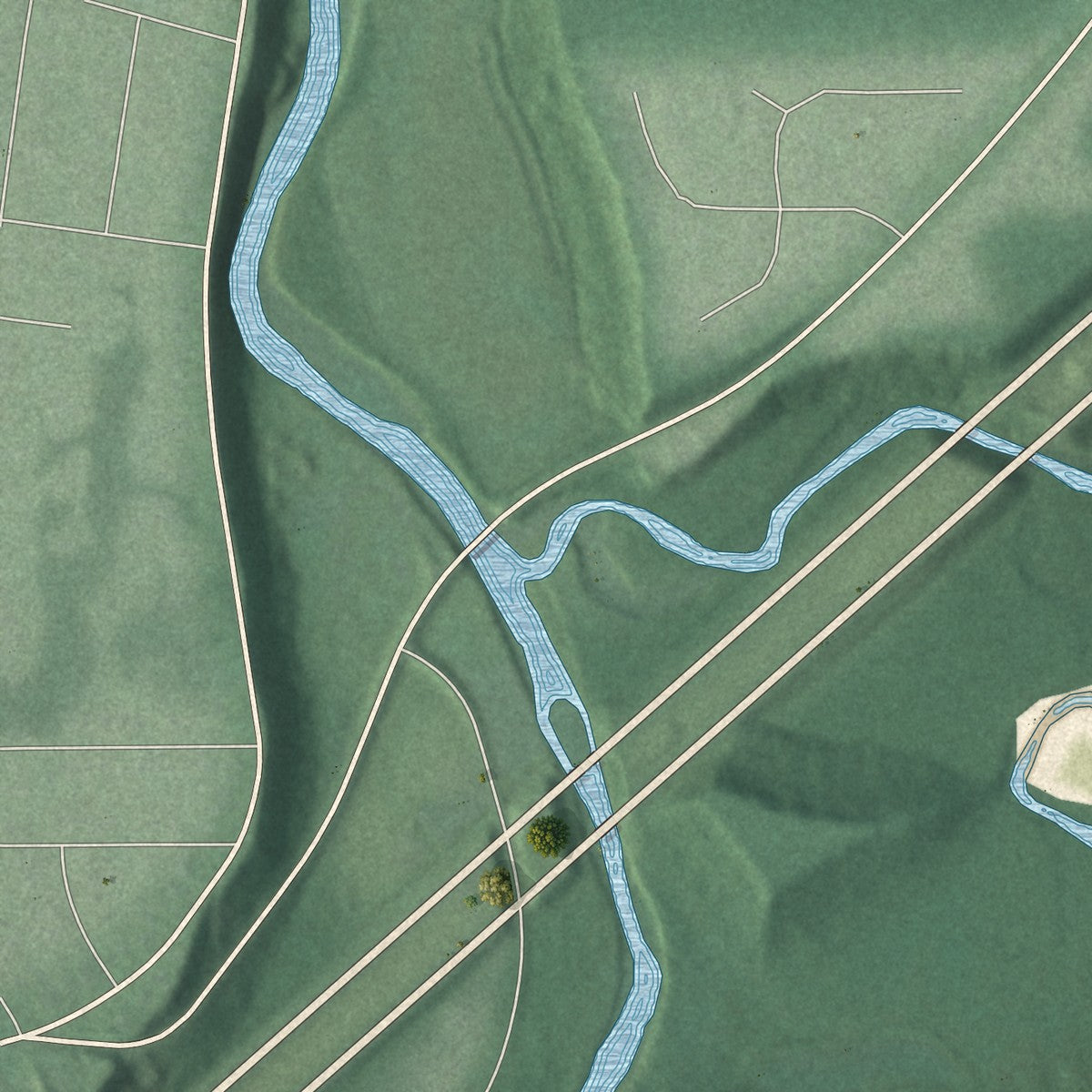 Close-up of the map of Waite Hill, Ohio print showing street and building detail