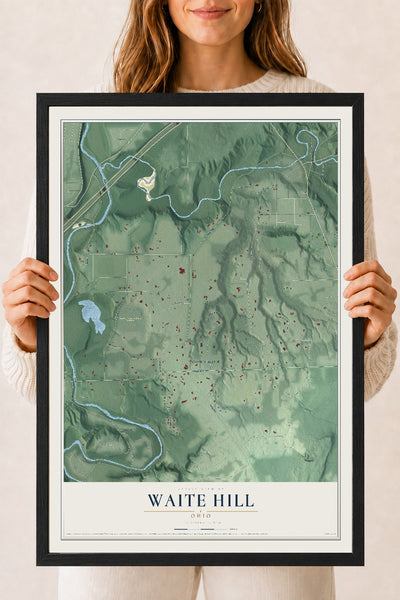 Map of Waite Hill, Ohio, 18 x 24 inch print in a black wood frame