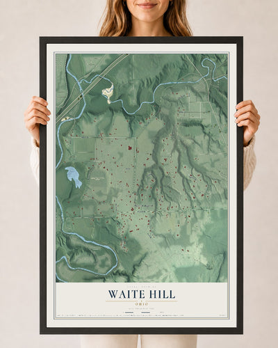 Map of Waite Hill, Ohio, 24 x 36 inch print in a black wood frame