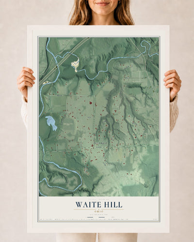 Map of Waite Hill, Ohio, 24 x 36 inch print in a white wood frame