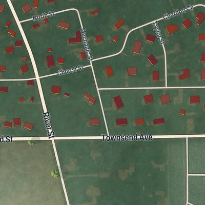 Second close-up of the map of Wakeman, Ohio print showing more streets and buildings