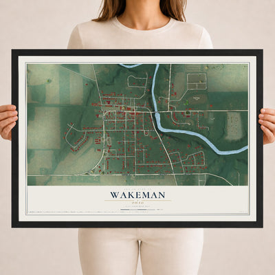 Map of Wakeman, Ohio, 18 x 24 inch print in a black wood frame