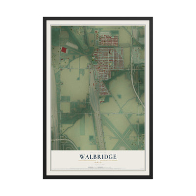 Map of Walbridge, Ohio, 12 x 18 inch print in a black wood frame