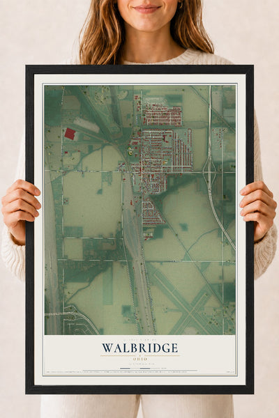 Map of Walbridge, Ohio, 18 x 24 inch print in a black wood frame