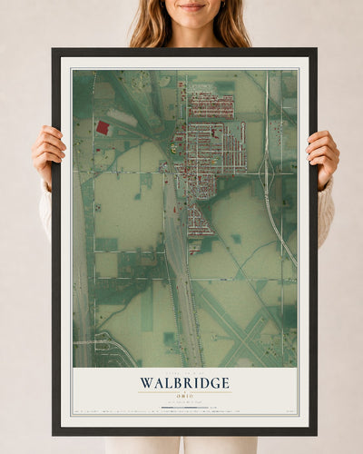 Map of Walbridge, Ohio, 24 x 36 inch print in a black wood frame