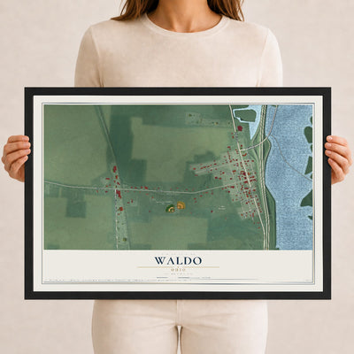 Map of Waldo, Ohio, 12 x 18 inch print in a black wood frame