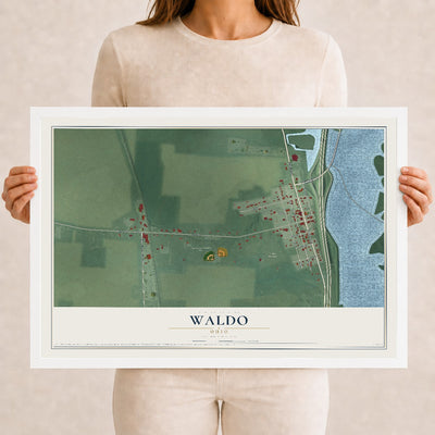 Map of Waldo, Ohio, 12 x 18 inch print in a white wood frame