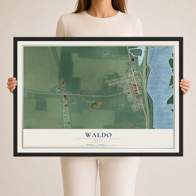 Map of Waldo, Ohio, 24 x 36 inch print in a black wood frame