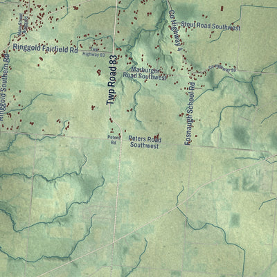 Close-up of the map of Walnut, Ohio print showing street and building detail