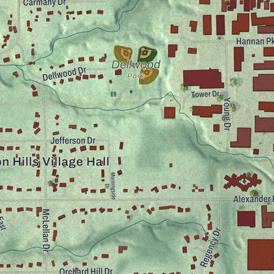 Close-up of the map of Walton Hills, Ohio print showing street and building detail