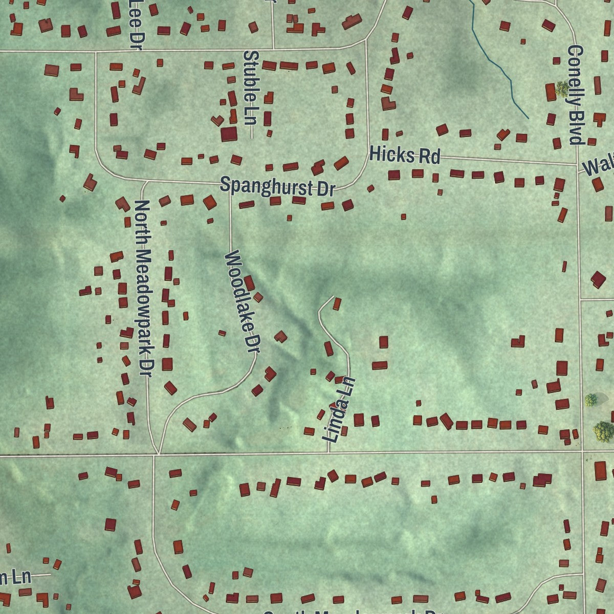 Second close-up of the map of Walton Hills, Ohio print showing more streets and buildings