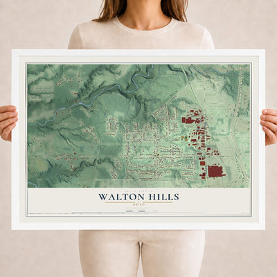 Map of Walton Hills, Ohio, 18 x 24 inch print in a white wood frame