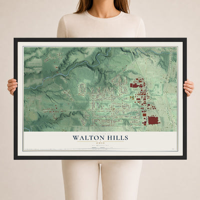Map of Walton Hills, Ohio, 24 x 36 inch print in a black wood frame