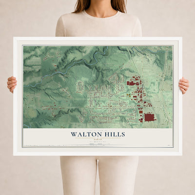 Map of Walton Hills, Ohio, 24 x 36 inch print in a white wood frame