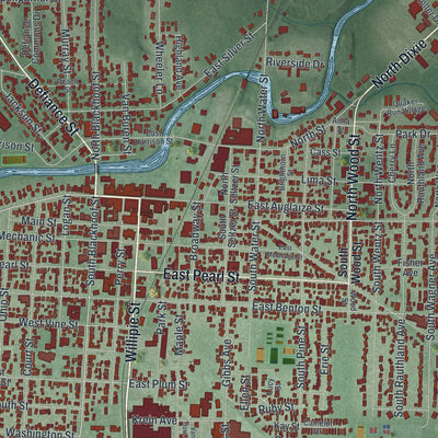 Close-up of the map of Wapakoneta, Ohio print showing street and building detail
