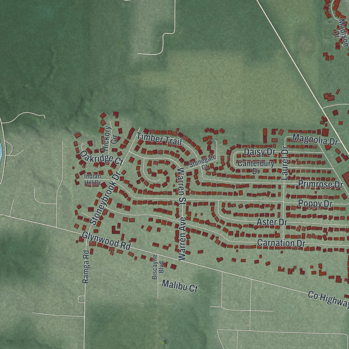 Second close-up of the map of Wapakoneta, Ohio print showing more streets and buildings