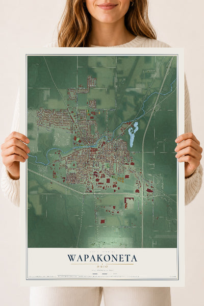 Map of Wapakoneta, Ohio, 18 x 24 inch unframed archival matte print