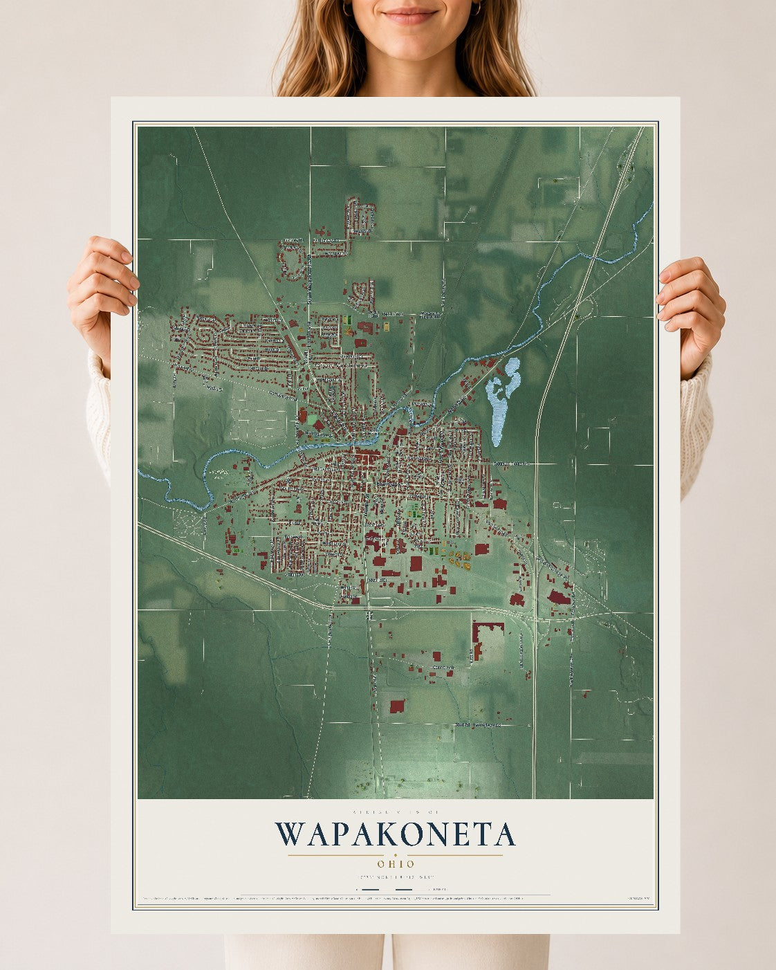 Map of Wapakoneta, Ohio, 24 x 36 inch unframed archival matte print