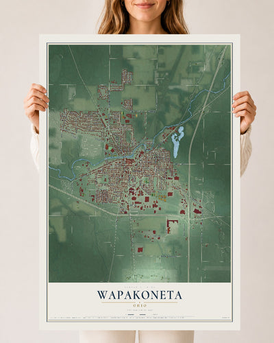Map of Wapakoneta, Ohio, 24 x 36 inch unframed archival matte print