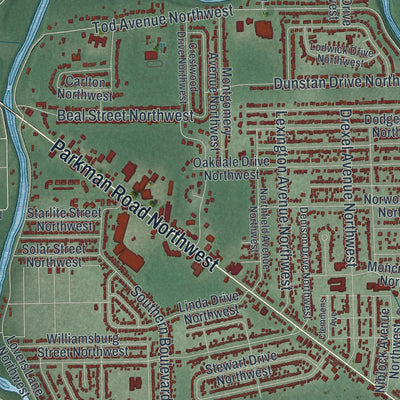 Second close-up of the map of Warren, Ohio print showing more streets and buildings