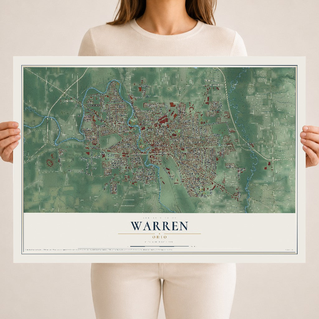 Map of Warren, Ohio, 18 x 24 inch unframed archival matte print