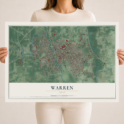 Map of Warren, Ohio, 18 x 24 inch unframed archival matte print