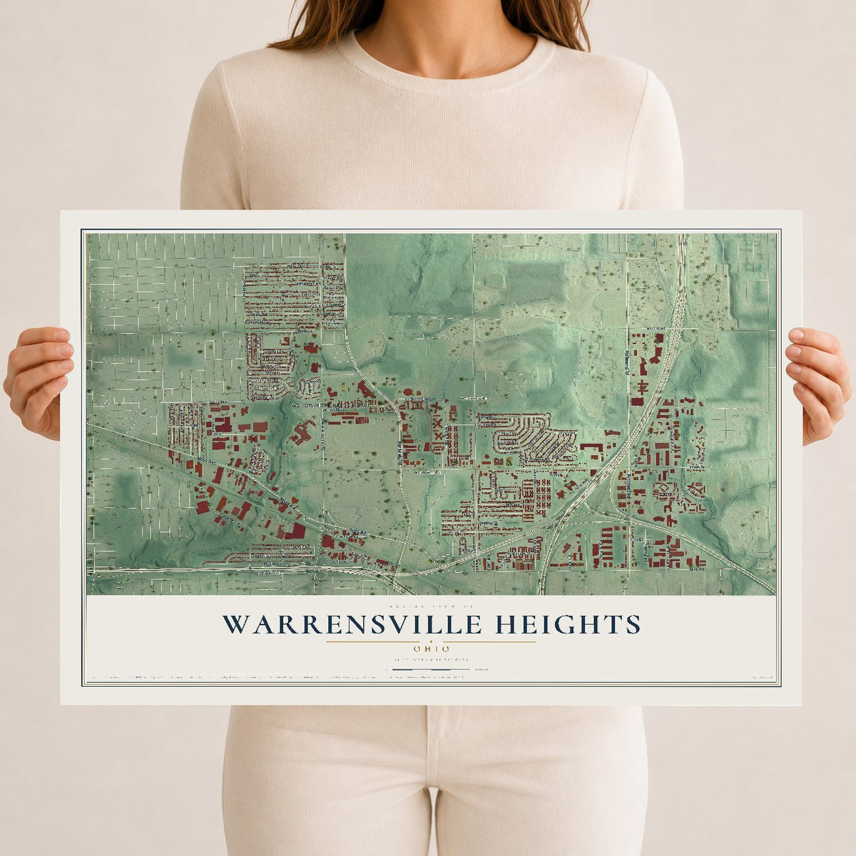 Map of Warrensville Heights, Ohio, 12 x 18 inch unframed archival matte print