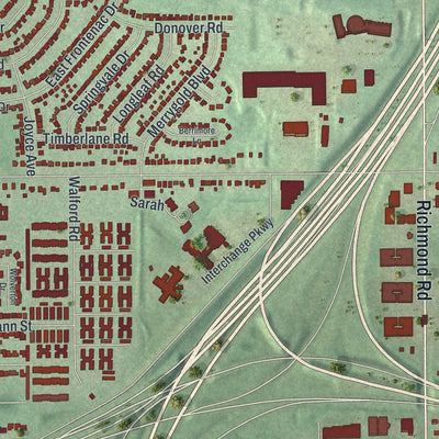 Close-up of the map of Warrensville Heights, Ohio print showing street and building detail