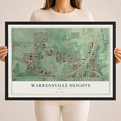 Map of Warrensville Heights, Ohio, 18 x 24 inch print in a black wood frame