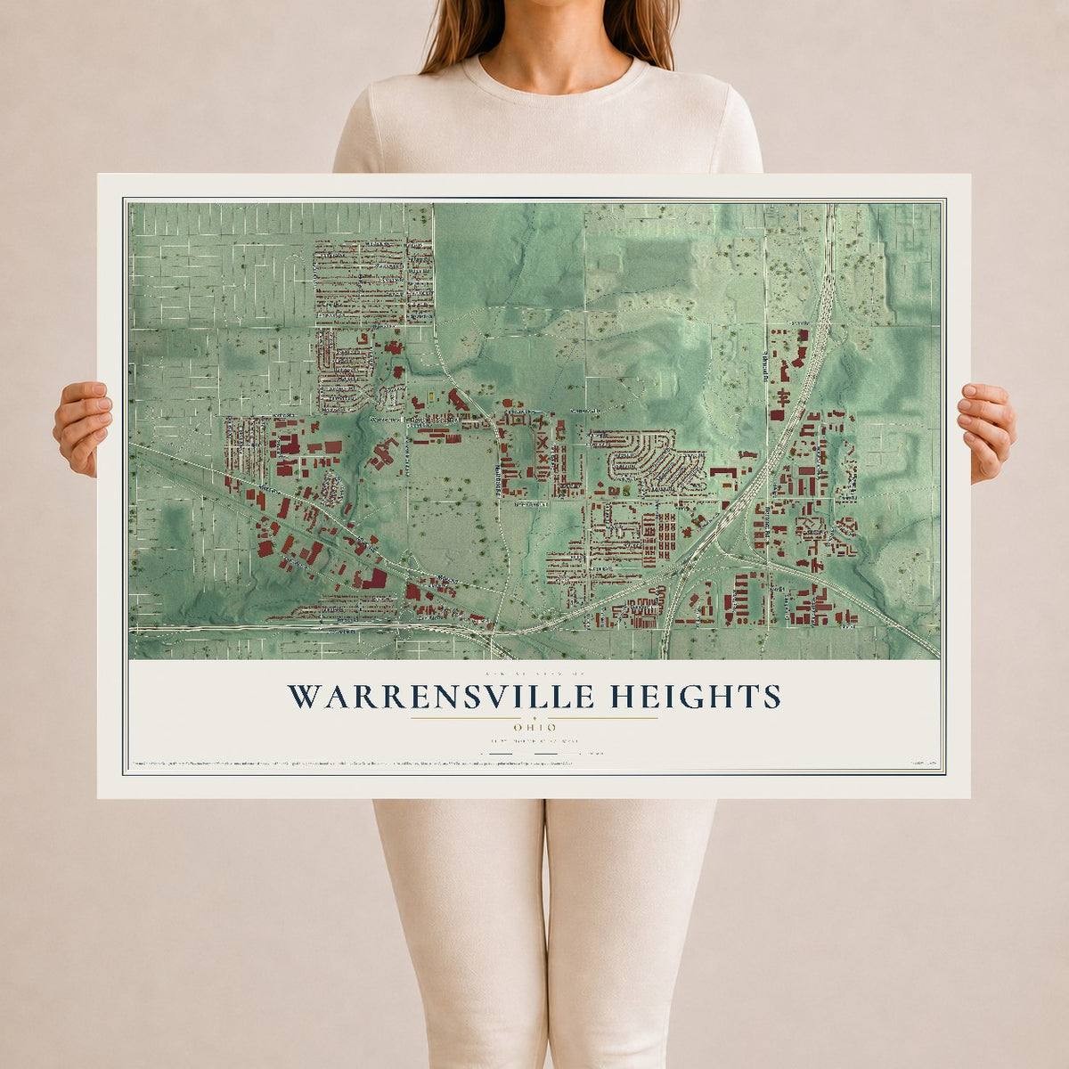 Map of Warrensville Heights, Ohio, 24 x 36 inch unframed archival matte print
