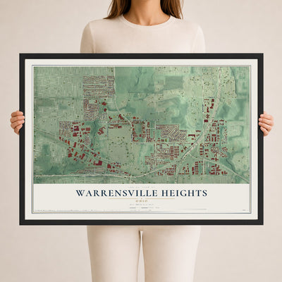 Map of Warrensville Heights, Ohio, 24 x 36 inch print in a black wood frame