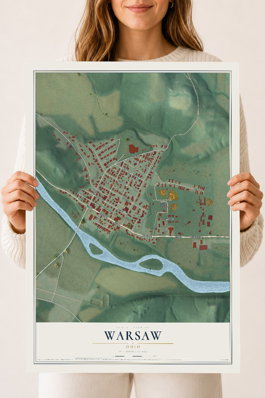 Map of Warsaw, Ohio, 18 x 24 inch unframed archival matte print