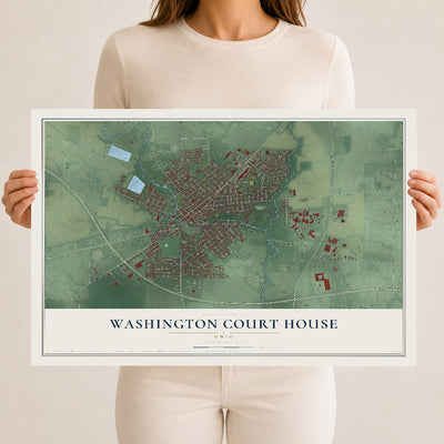 Map of Washington Court House, Ohio, 12 x 18 inch unframed archival matte print