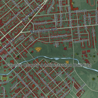 Close-up of the map of Washington Court House, Ohio print showing street and building detail