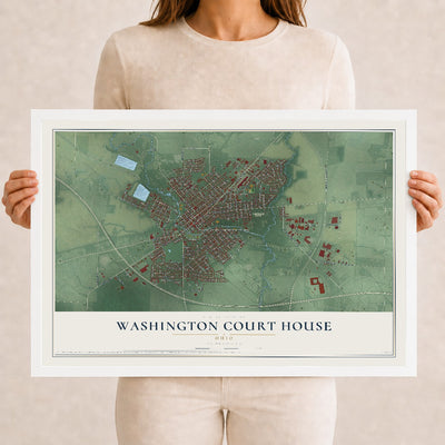 Map of Washington Court House, Ohio, 12 x 18 inch print in a white wood frame