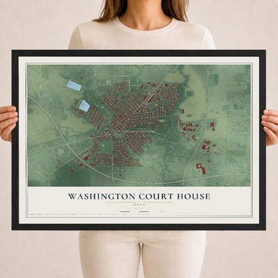 Map of Washington Court House, Ohio, 18 x 24 inch print in a black wood frame