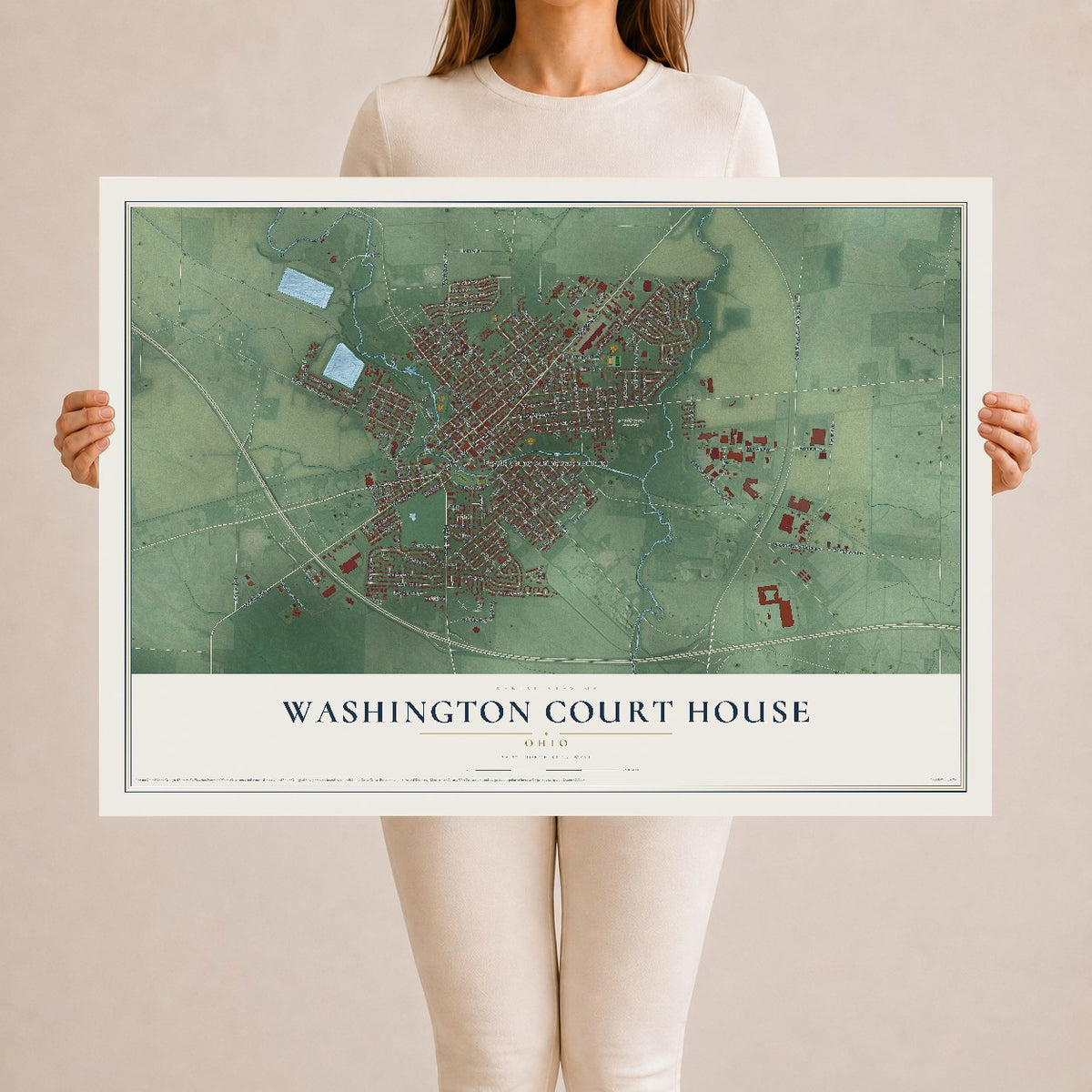 Map of Washington Court House, Ohio, 24 x 36 inch unframed archival matte print