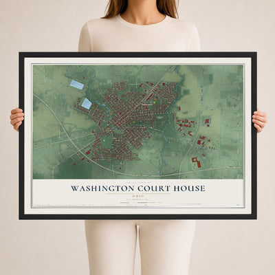 Map of Washington Court House, Ohio, 24 x 36 inch print in a black wood frame