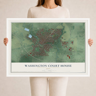 Map of Washington Court House, Ohio, 24 x 36 inch print in a white wood frame