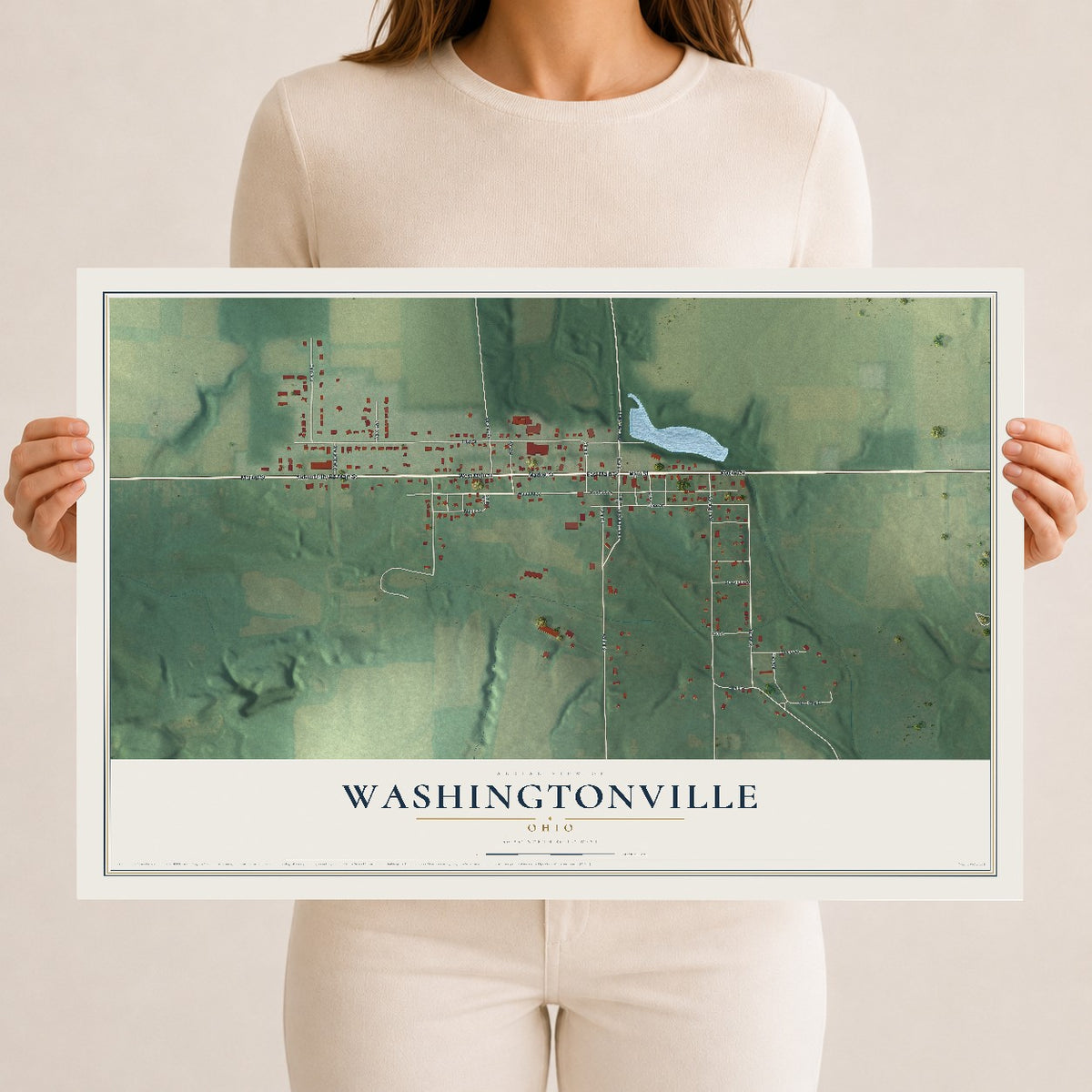 Map of Washingtonville, Ohio, 12 x 18 inch unframed archival matte print