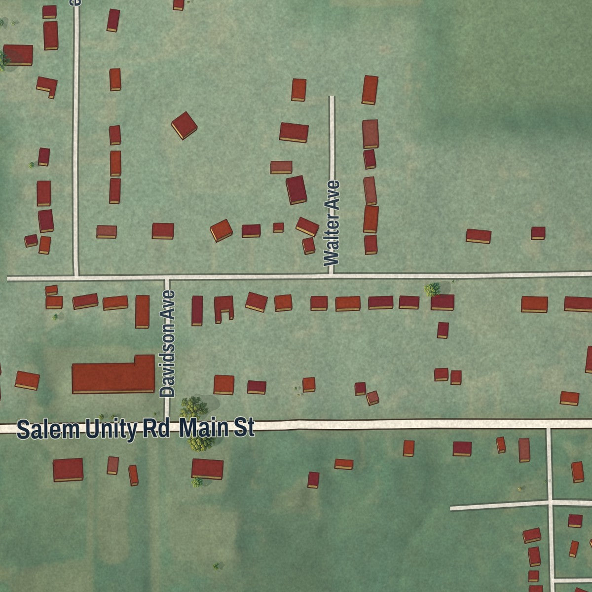 Close-up of the map of Washingtonville, Ohio print showing street and building detail