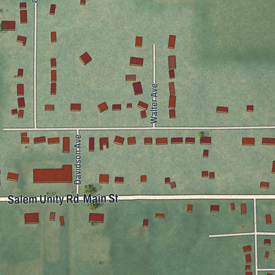 Close-up of the map of Washingtonville, Ohio print showing street and building detail