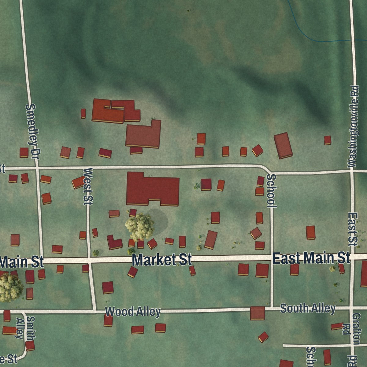Second close-up of the map of Washingtonville, Ohio print showing more streets and buildings