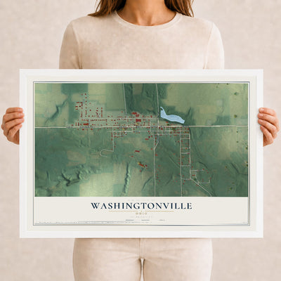 Map of Washingtonville, Ohio, 12 x 18 inch print in a white wood frame
