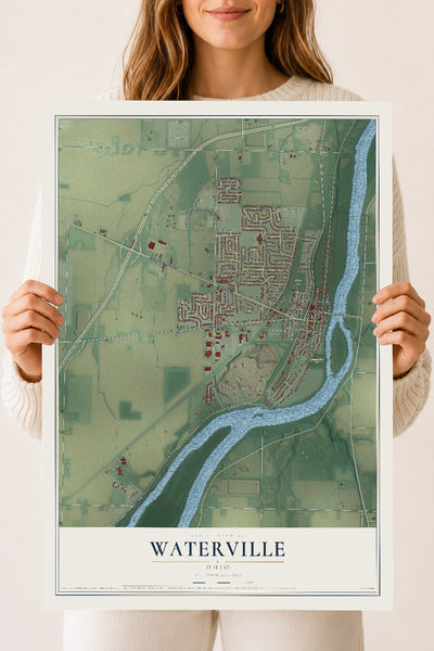 Map of Waterville, Ohio, 18 x 24 inch unframed archival matte print