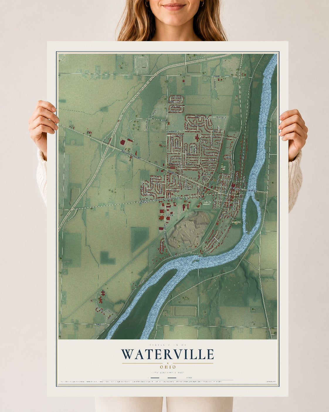 Map of Waterville, Ohio, 24 x 36 inch unframed archival matte print